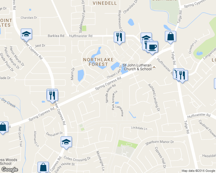 map of restaurants, bars, coffee shops, grocery stores, and more near 14123 Spindle Arbor Road in Cypress