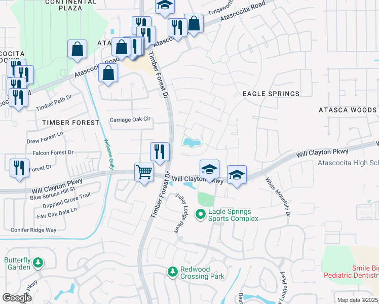 map of restaurants, bars, coffee shops, grocery stores, and more near 18015 Crescent Royale Way in Humble