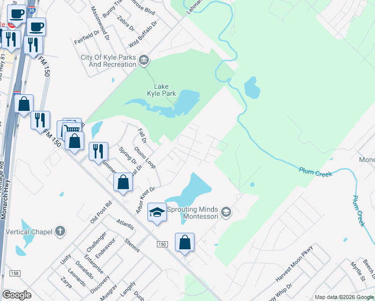 map of restaurants, bars, coffee shops, grocery stores, and more near 331 Ferrule Drive in Kyle