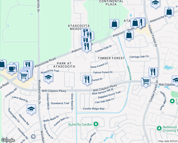 map of restaurants, bars, coffee shops, grocery stores, and more near 4755 Falcon Forest Drive in Humble