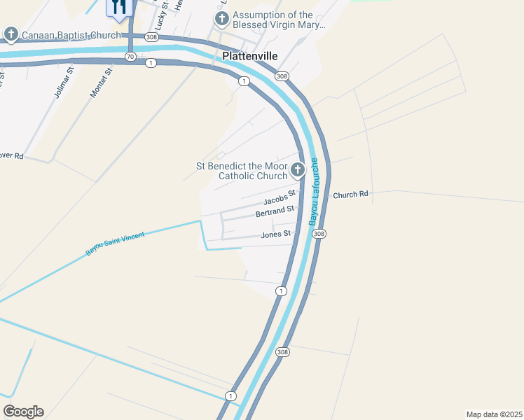 map of restaurants, bars, coffee shops, grocery stores, and more near 110-137 Bertrand Street in Napoleonville