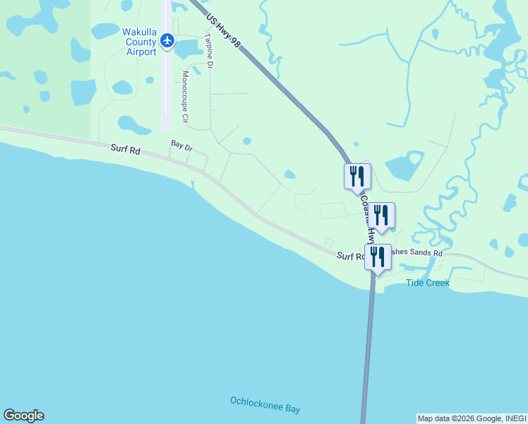 map of restaurants, bars, coffee shops, grocery stores, and more near 2682 Surf Road in Panacea