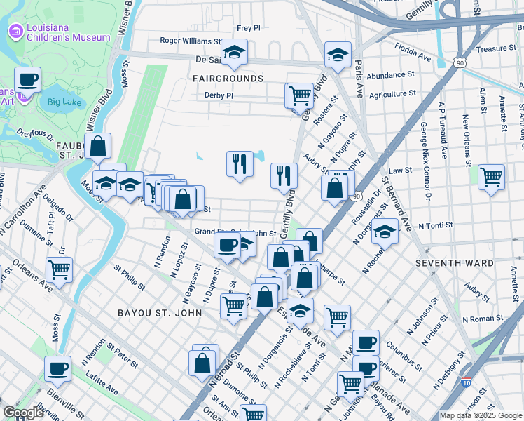 map of restaurants, bars, coffee shops, grocery stores, and more near in New Orleans