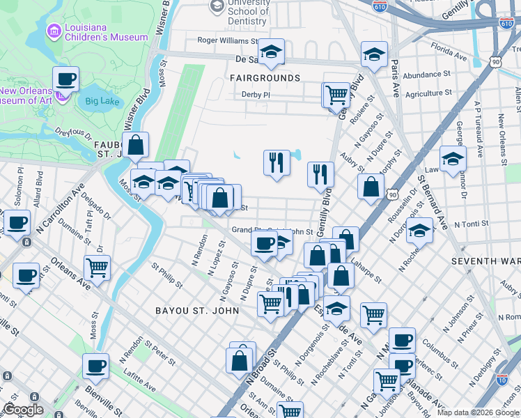 map of restaurants, bars, coffee shops, grocery stores, and more near in New Orleans