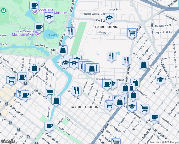 map of restaurants, bars, coffee shops, grocery stores, and more near in New Orleans