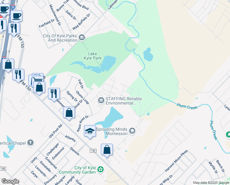 map of restaurants, bars, coffee shops, grocery stores, and more near 540 Ferrule Drive in Kyle