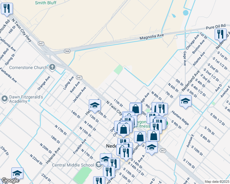 map of restaurants, bars, coffee shops, grocery stores, and more near 725 10th Street in Nederland