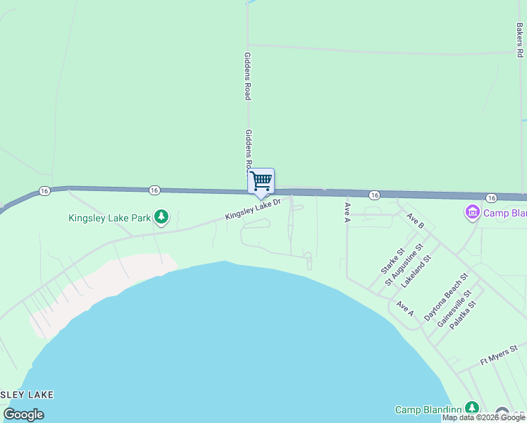 map of restaurants, bars, coffee shops, grocery stores, and more near 6536 Kingsley Lake Drive in Starke