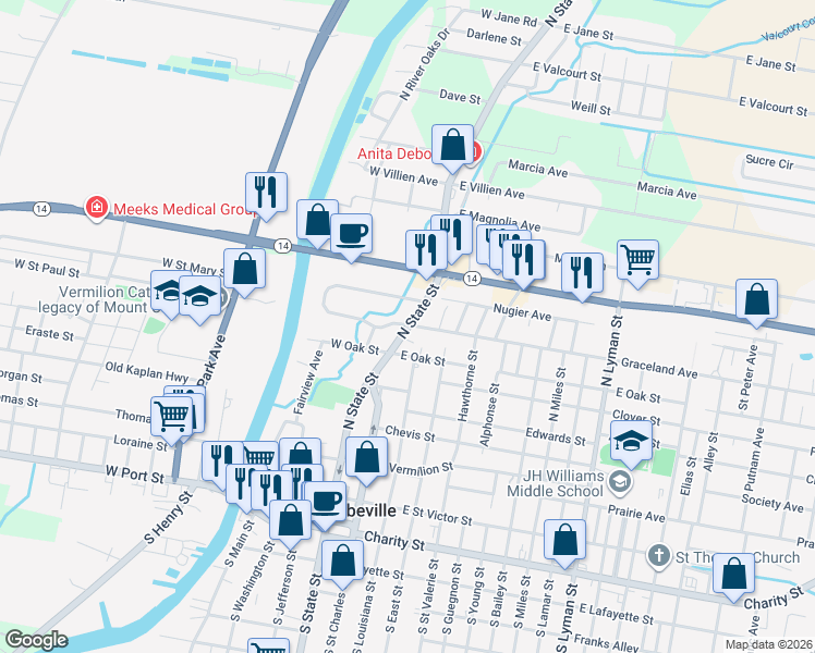 map of restaurants, bars, coffee shops, grocery stores, and more near 798 North State Street in Abbeville