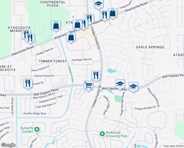 map of restaurants, bars, coffee shops, grocery stores, and more near 12323 Granite Woods Court in Humble