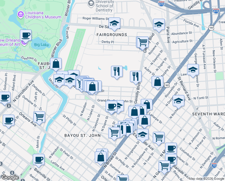 map of restaurants, bars, coffee shops, grocery stores, and more near in New Orleans