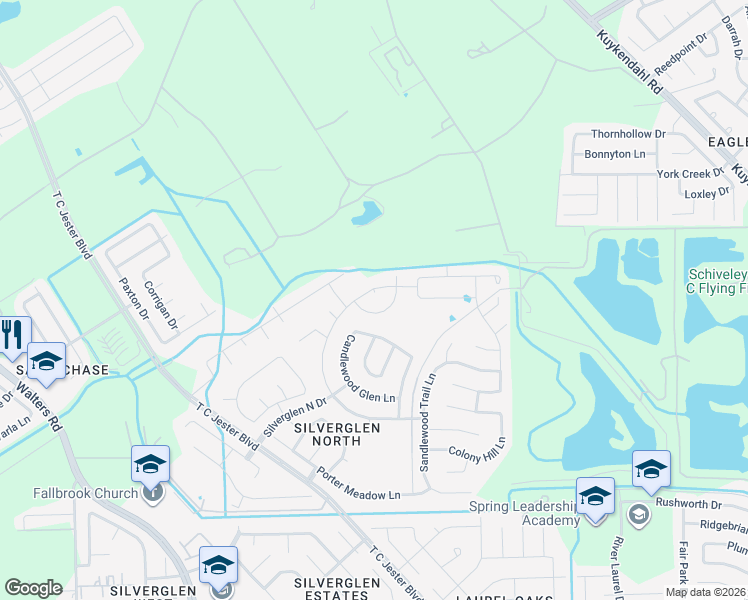 map of restaurants, bars, coffee shops, grocery stores, and more near 2318 Weathersfield Trace Circle in Houston
