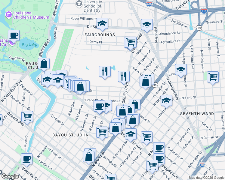 map of restaurants, bars, coffee shops, grocery stores, and more near in New Orleans