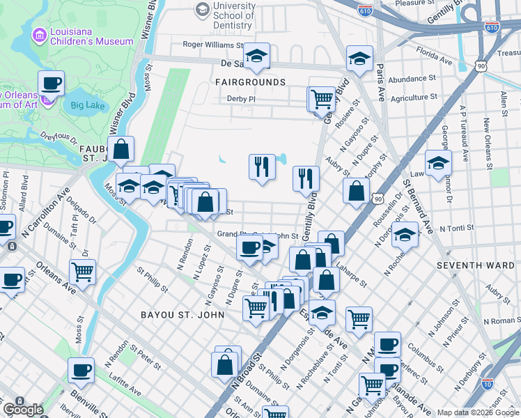 map of restaurants, bars, coffee shops, grocery stores, and more near in New Orleans