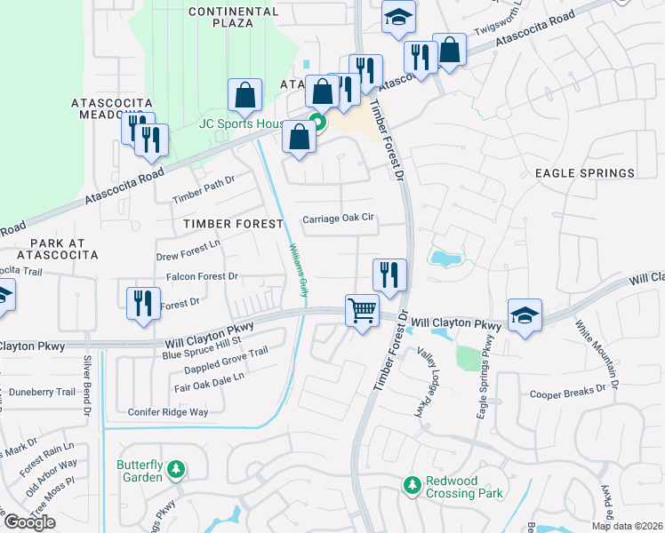 map of restaurants, bars, coffee shops, grocery stores, and more near 12202 Granite Woods Court in Humble