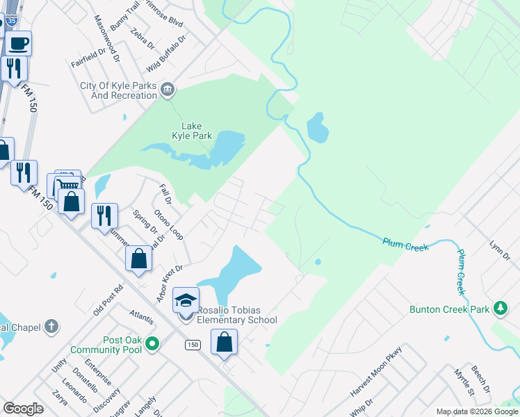 map of restaurants, bars, coffee shops, grocery stores, and more near 540 Ferrule Drive in Kyle