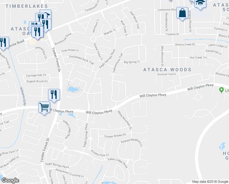 map of restaurants, bars, coffee shops, grocery stores, and more near 18022 Yellowstone Trail in Humble
