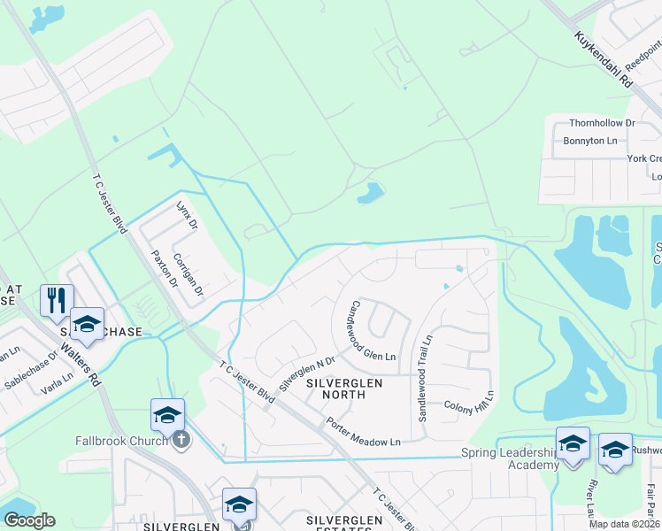 map of restaurants, bars, coffee shops, grocery stores, and more near 13102 Baron Hollow Court in Houston