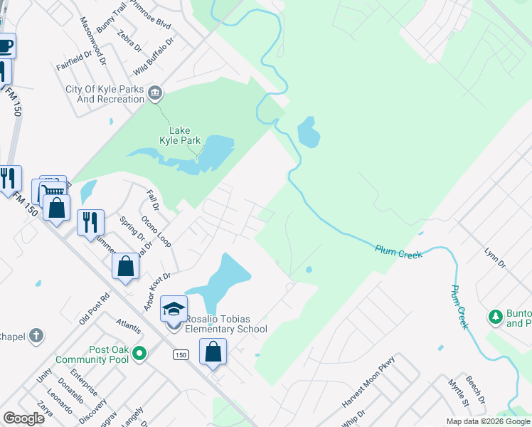 map of restaurants, bars, coffee shops, grocery stores, and more near 528 Ferrule Drive in Kyle