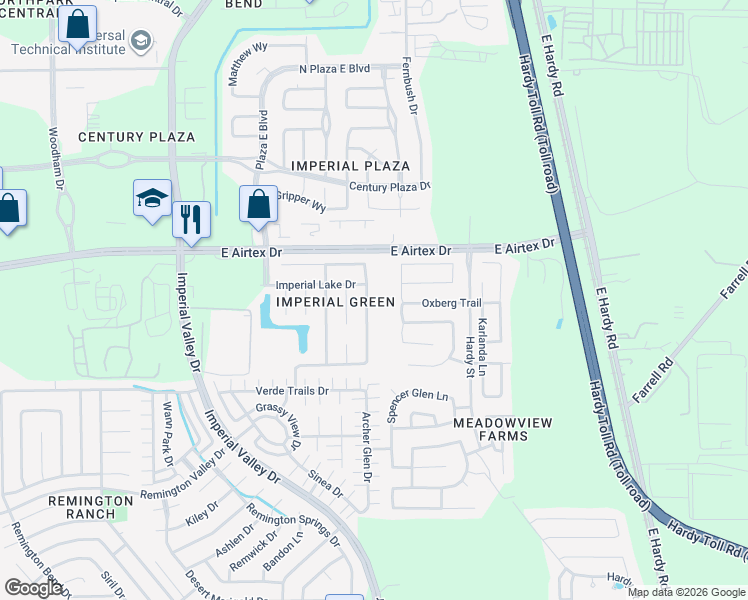 map of restaurants, bars, coffee shops, grocery stores, and more near 20035 Oland Way in Houston