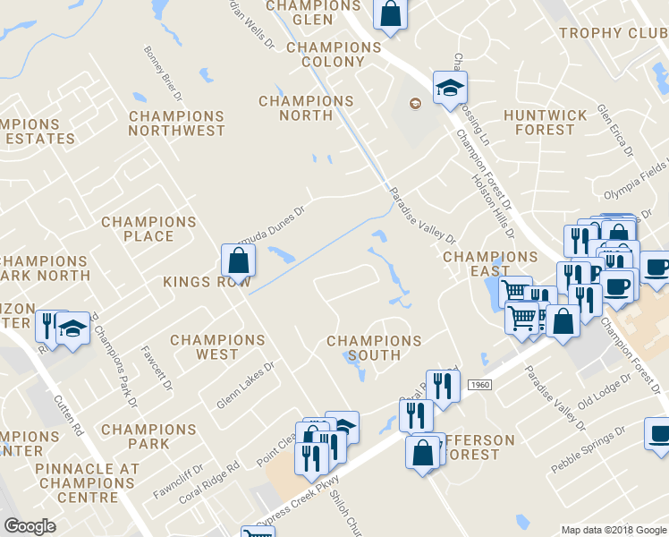 map of restaurants, bars, coffee shops, grocery stores, and more near 6130 Pebble Beach Drive in Houston