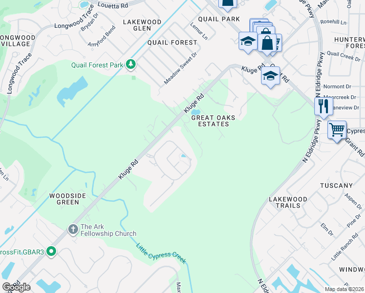 map of restaurants, bars, coffee shops, grocery stores, and more near 13642 East Palomino Lake Circle in Cypress