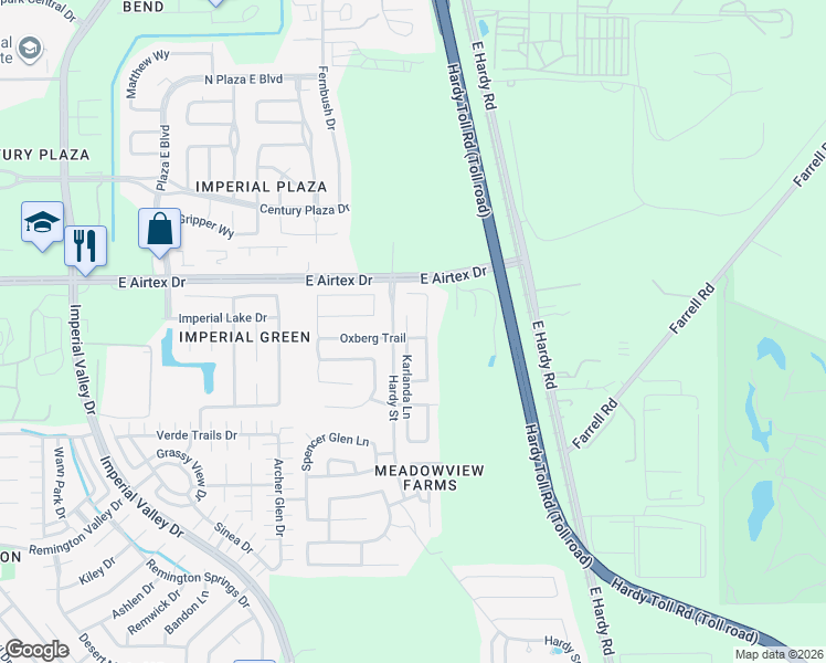map of restaurants, bars, coffee shops, grocery stores, and more near 20023 Tunham Trail in Houston