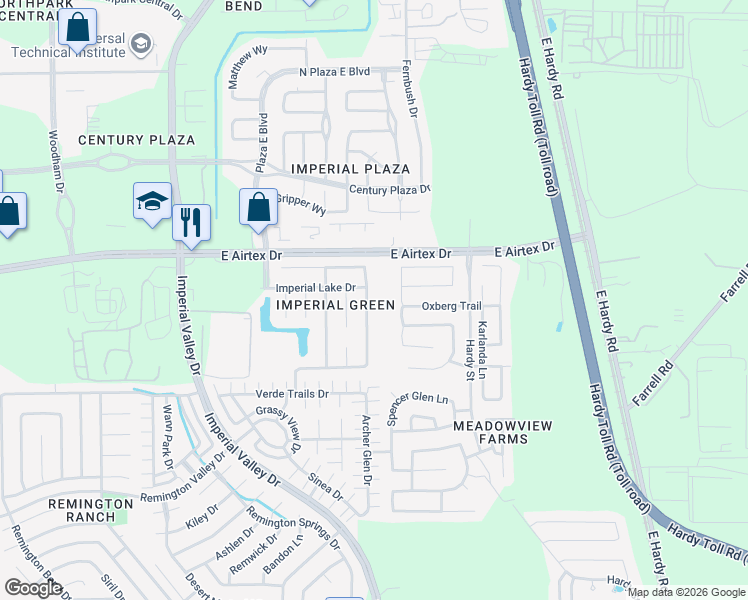 map of restaurants, bars, coffee shops, grocery stores, and more near 20035 Oland Way in Houston