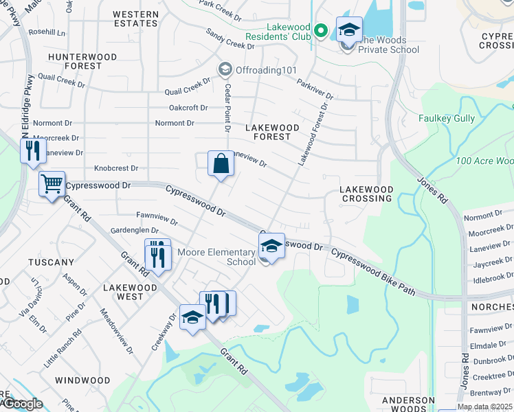 map of restaurants, bars, coffee shops, grocery stores, and more near 11718 Jaycreek Drive in Houston
