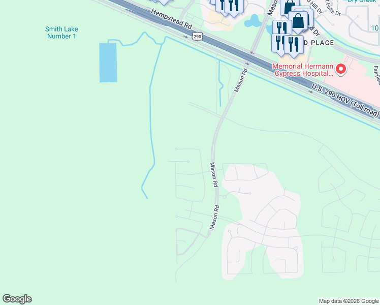 map of restaurants, bars, coffee shops, grocery stores, and more near Unnamed Road in Cypress
