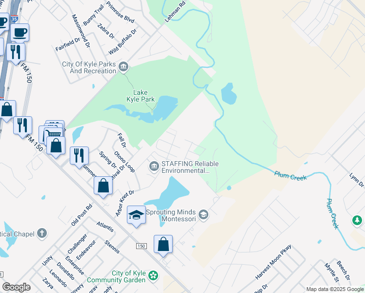 map of restaurants, bars, coffee shops, grocery stores, and more near 1653 Arbor Knot Drive in Kyle