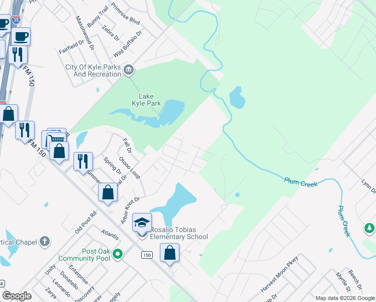 map of restaurants, bars, coffee shops, grocery stores, and more near 1653 Arbor Knot Drive in Kyle