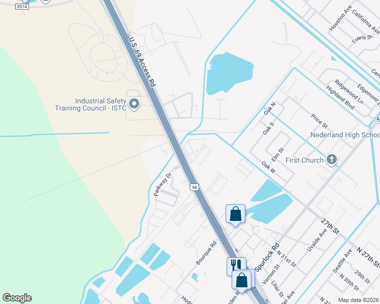 map of restaurants, bars, coffee shops, grocery stores, and more near 3428 U.S. 69 Access Road in Nederland