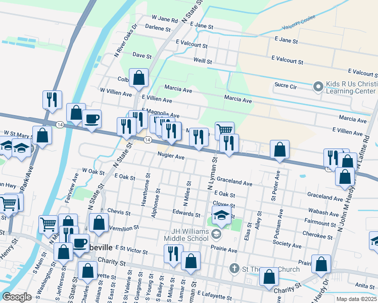 map of restaurants, bars, coffee shops, grocery stores, and more near 600-998 Veterans Memorial Dr in Abbeville