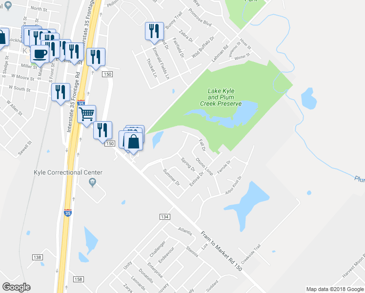 map of restaurants, bars, coffee shops, grocery stores, and more near 1245 4 Season Farm Drive in Kyle