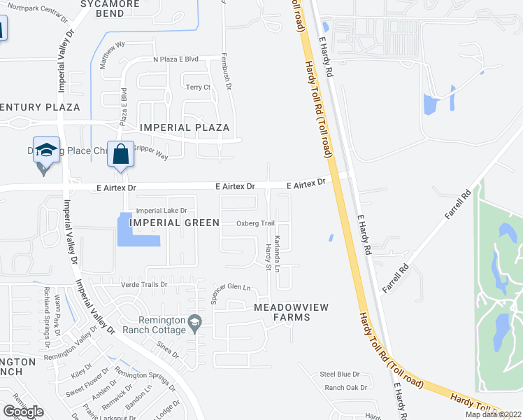 map of restaurants, bars, coffee shops, grocery stores, and more near 20006 Luns Lane in Houston