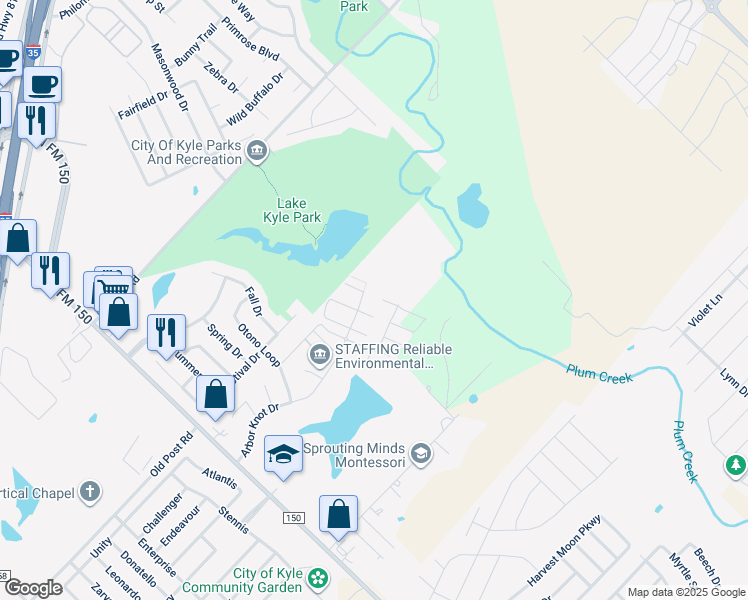 map of restaurants, bars, coffee shops, grocery stores, and more near 1653 Arbor Knot Drive in Kyle