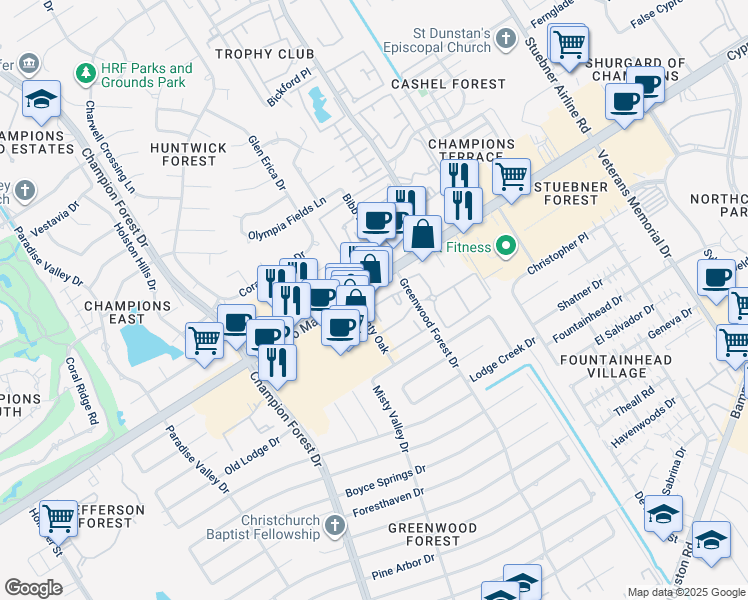 map of restaurants, bars, coffee shops, grocery stores, and more near 5145 Farm to Market 1960 Road West in Houston