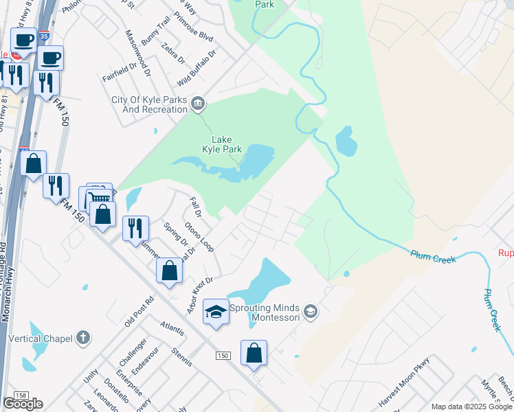 map of restaurants, bars, coffee shops, grocery stores, and more near 1617 Arbor Knot Drive in Kyle