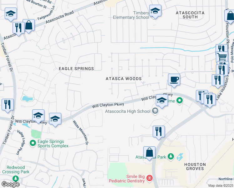 map of restaurants, bars, coffee shops, grocery stores, and more near 18015 Pagemill Point Lane in Humble