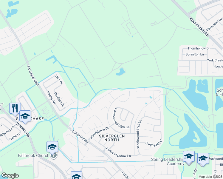 map of restaurants, bars, coffee shops, grocery stores, and more near 2914 Silverchase Meadows Drive in Houston