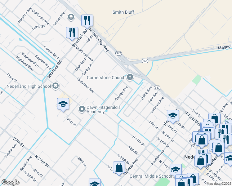 map of restaurants, bars, coffee shops, grocery stores, and more near 1319 Canal Avenue in Nederland
