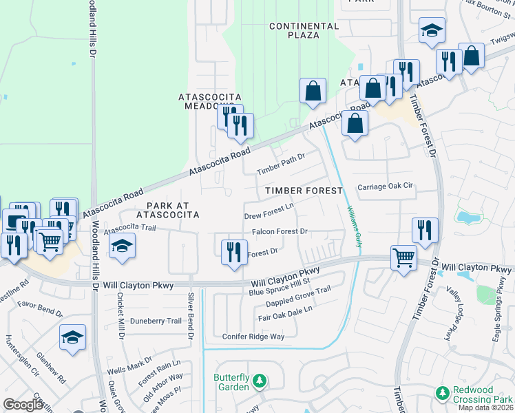 map of restaurants, bars, coffee shops, grocery stores, and more near 4823 Lazy Timbers Drive in Humble