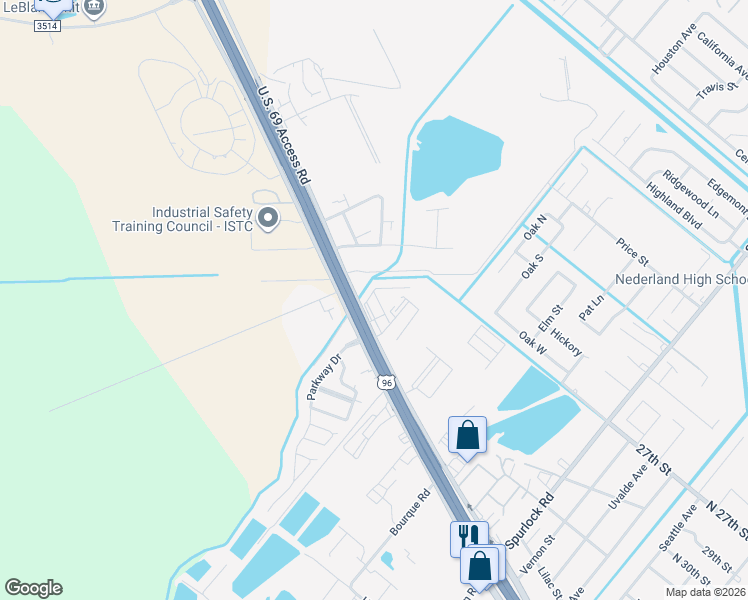map of restaurants, bars, coffee shops, grocery stores, and more near 3428 U.S. 69 Access Road in Nederland