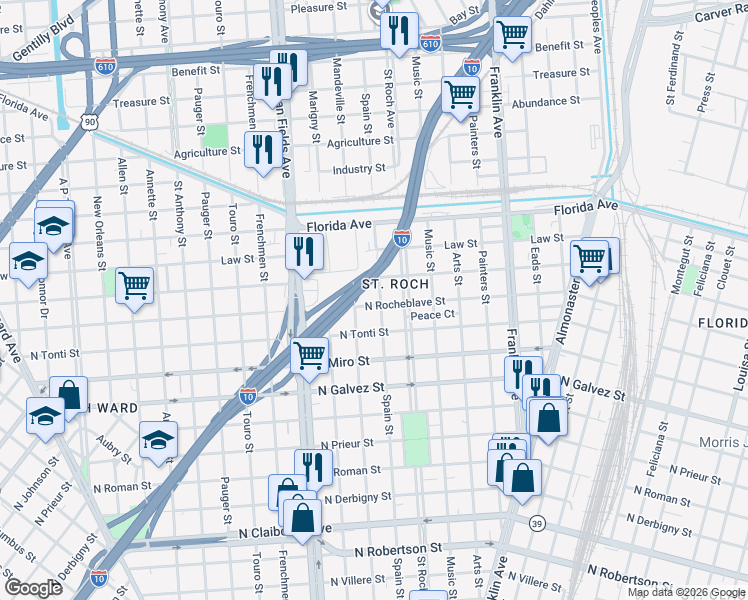 map of restaurants, bars, coffee shops, grocery stores, and more near in New Orleans