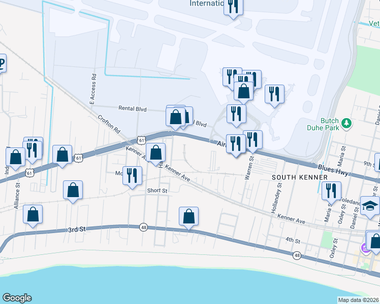 map of restaurants, bars, coffee shops, grocery stores, and more near 753 Airline Drive in Kenner