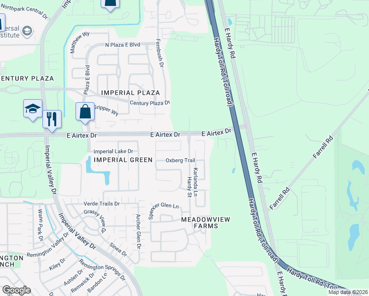 map of restaurants, bars, coffee shops, grocery stores, and more near 20006 Luns Lane in Houston