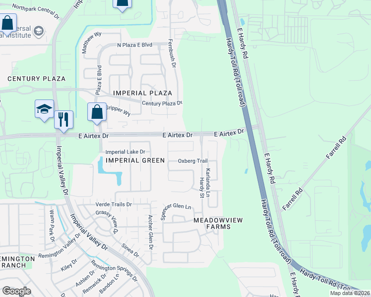 map of restaurants, bars, coffee shops, grocery stores, and more near 1427 Glasholm Drive in Houston