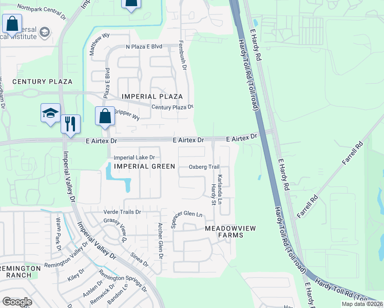 map of restaurants, bars, coffee shops, grocery stores, and more near 1427 Glasholm Drive in Houston