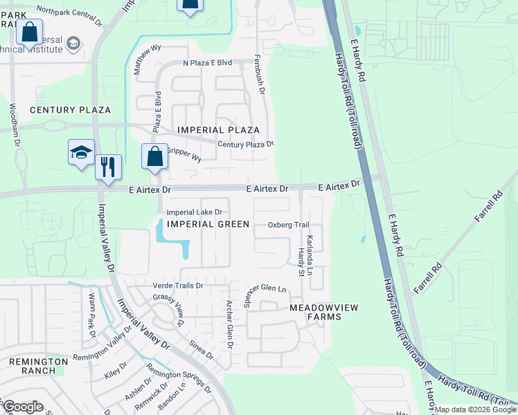 map of restaurants, bars, coffee shops, grocery stores, and more near 1427 Glasholm Drive in Houston
